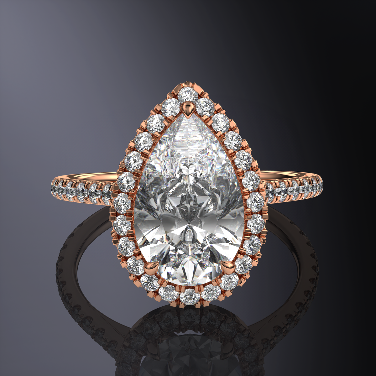 Bague auréole poire blanche avec pavé — vue 10