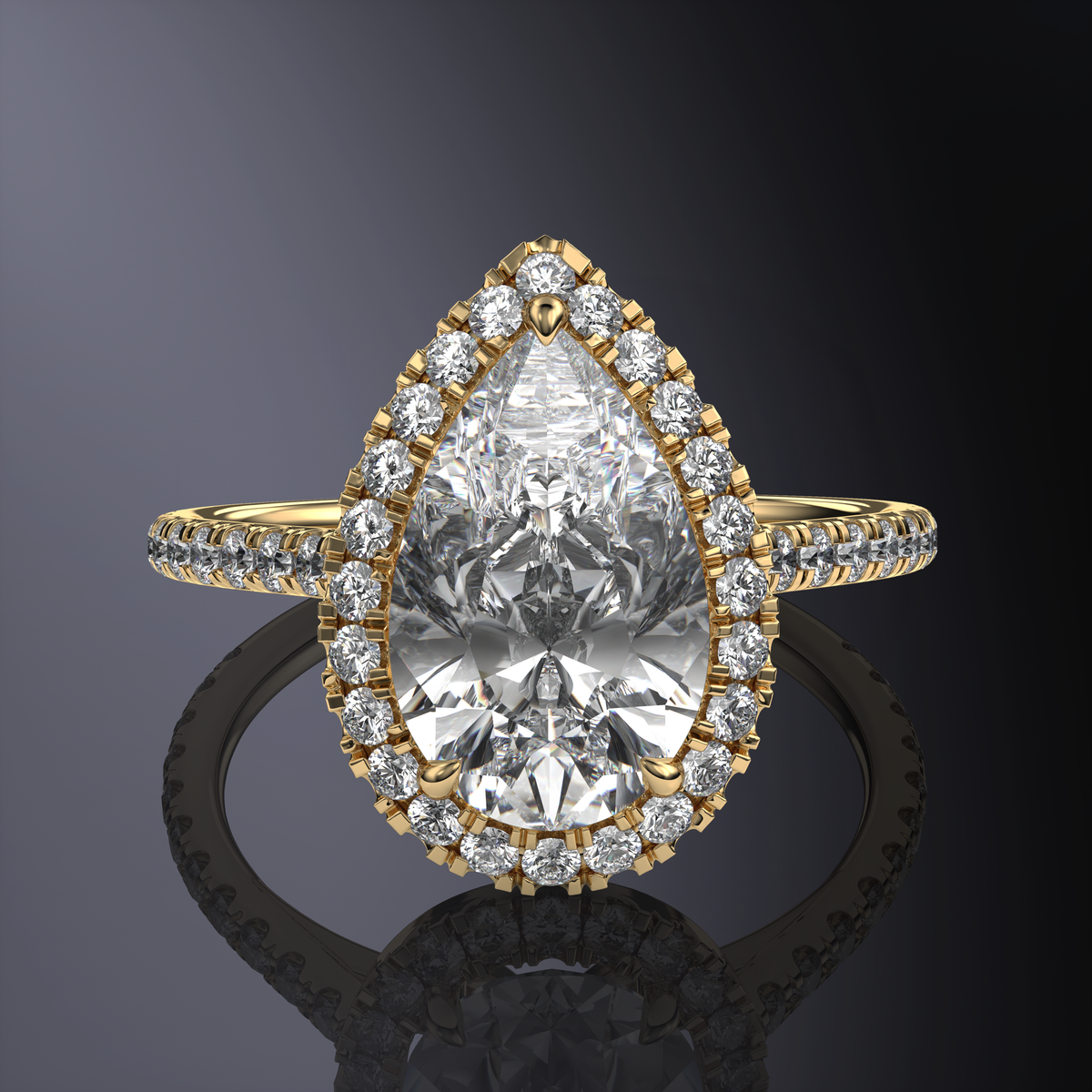 Bague auréole poire blanche avec pavé — vue 10