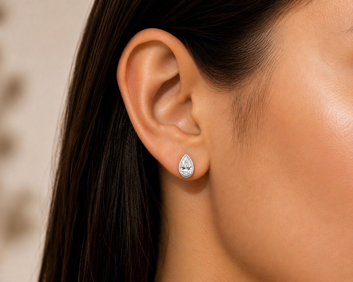 Pear Cut Bezel Studs 18k White Gold