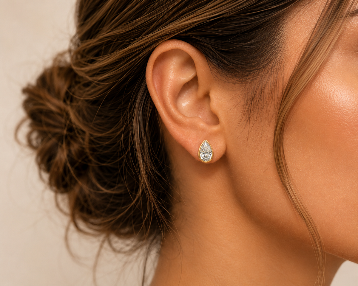 Pear Cut Bezel Studs 18k Yellow Gold