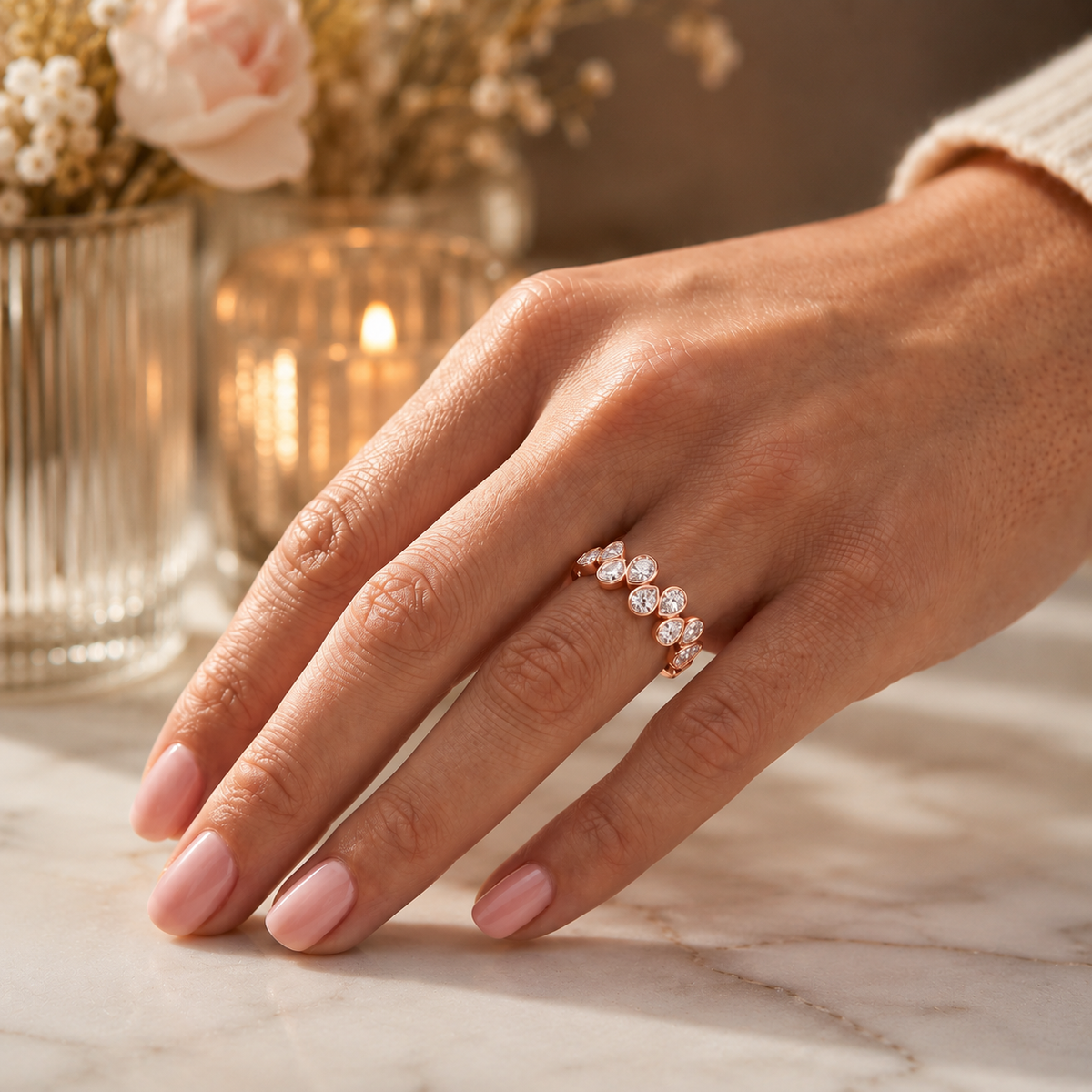 Pear Cut Diamond Bezel Eternity  18k Rose Gold Astrea London