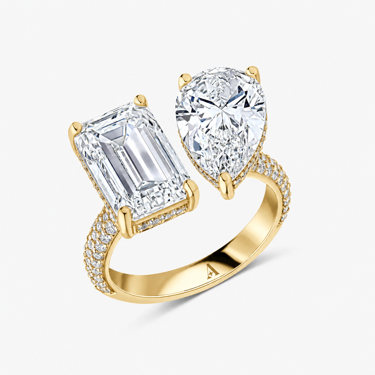 Pear and Emerald Cut Ring 18k Yellow Gold