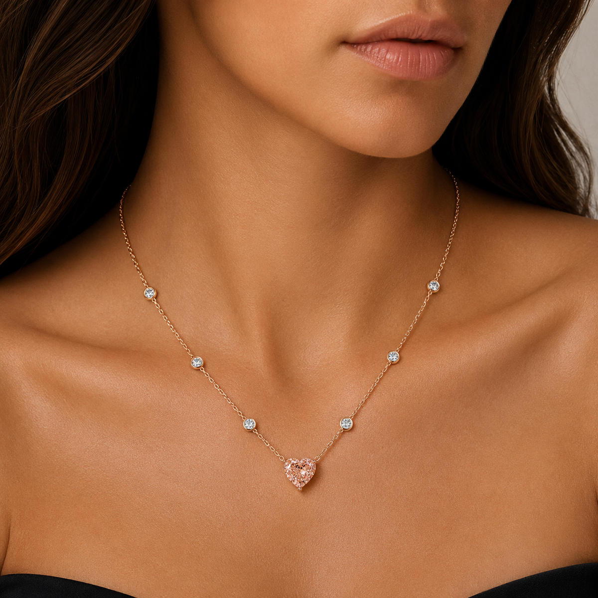 Pink Diamond Heart Pendant  18k Rose Gold Astrea London