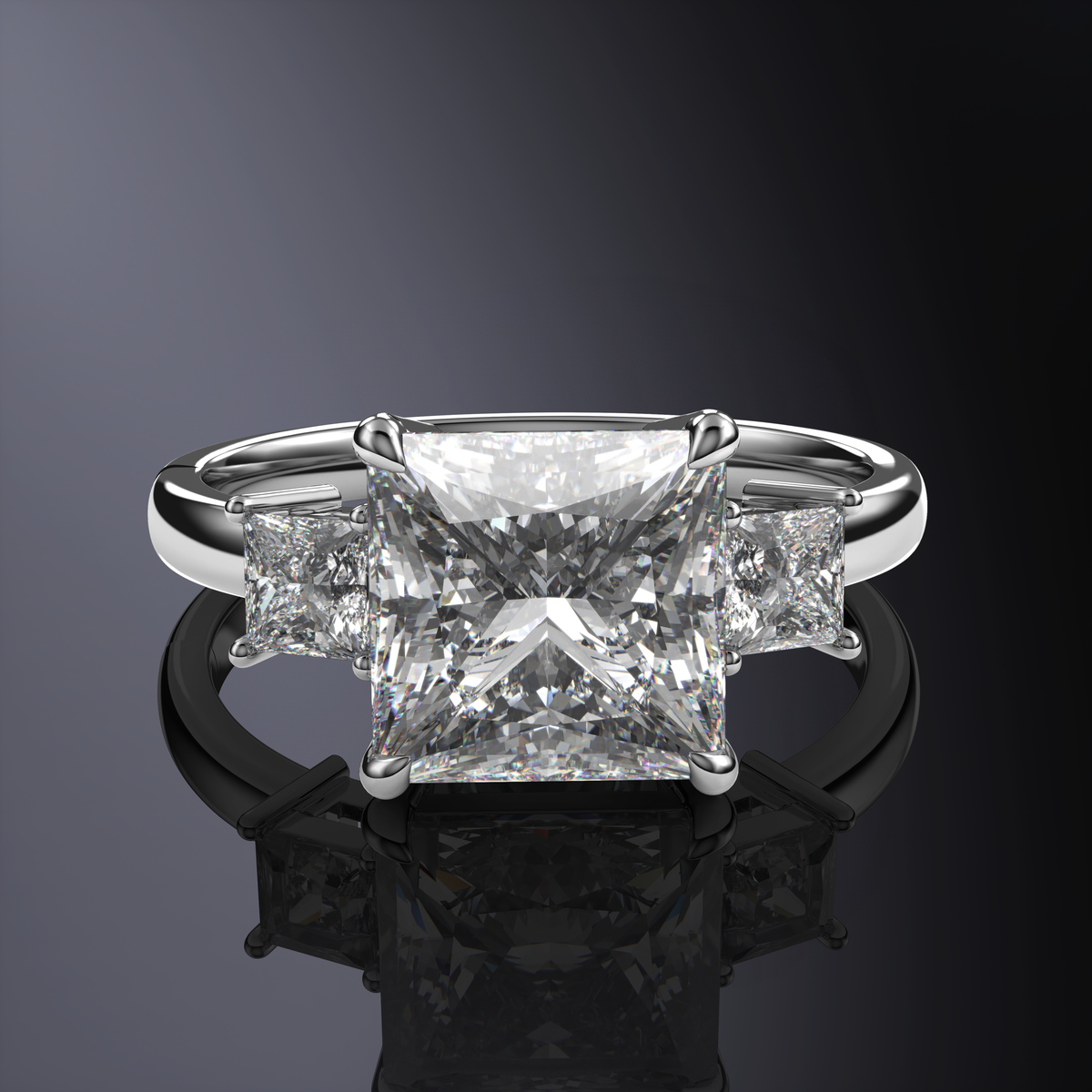 Princess White Ring with side diamonds