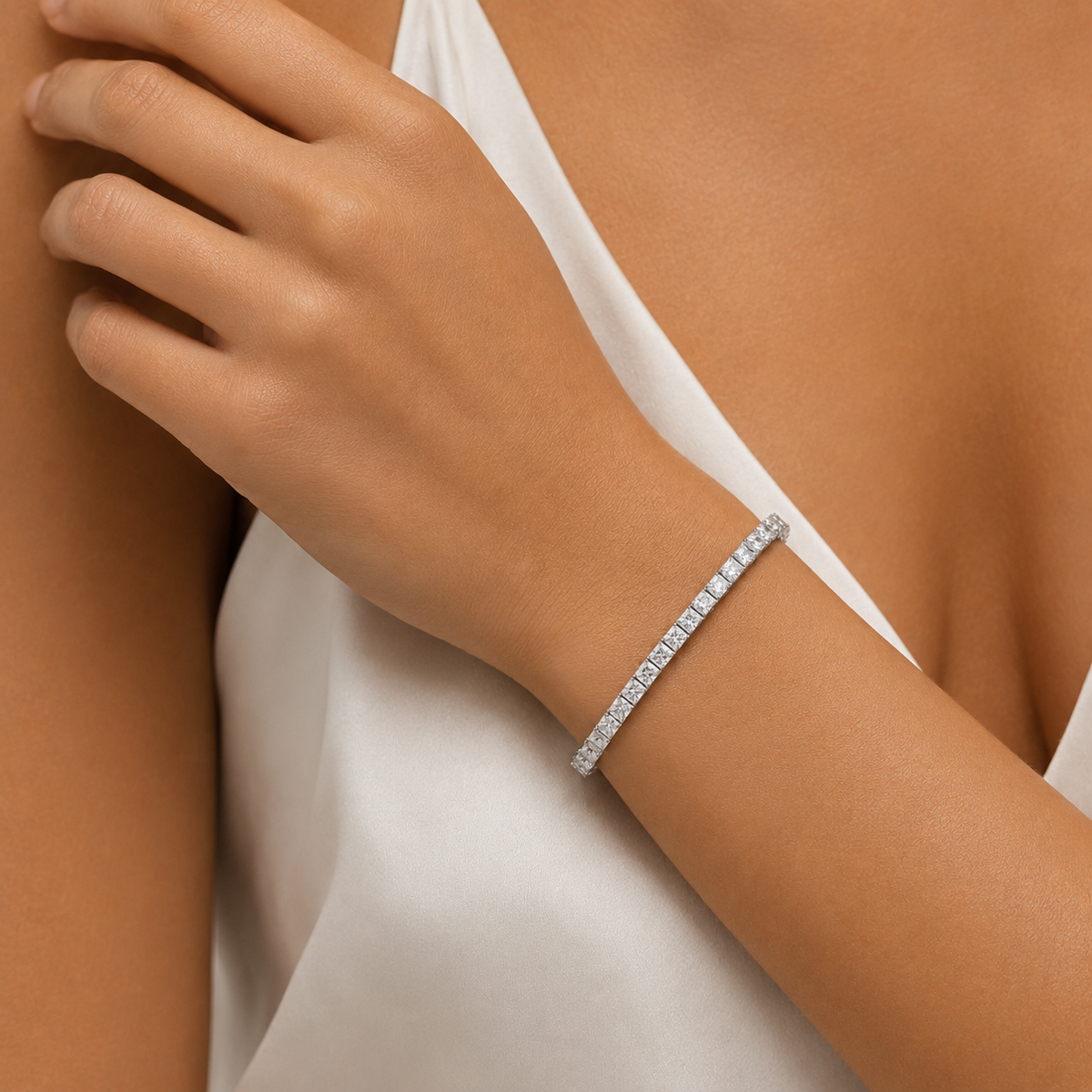 Princess Cut Tennis Bracelet 18k White Gold Astrea London