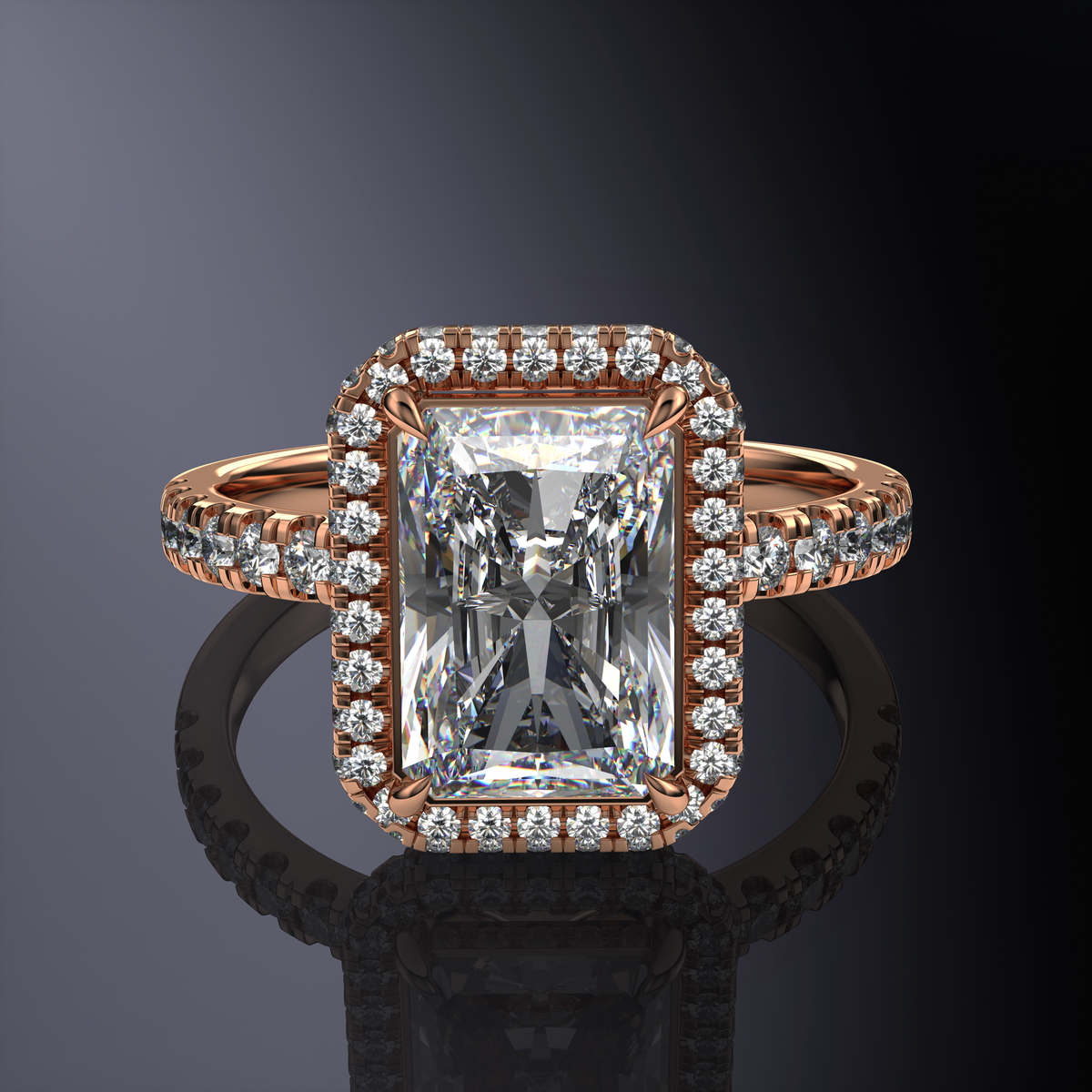 Bague auréole radieuse blanche avec auréole cachée et anneau pavé — vue 10