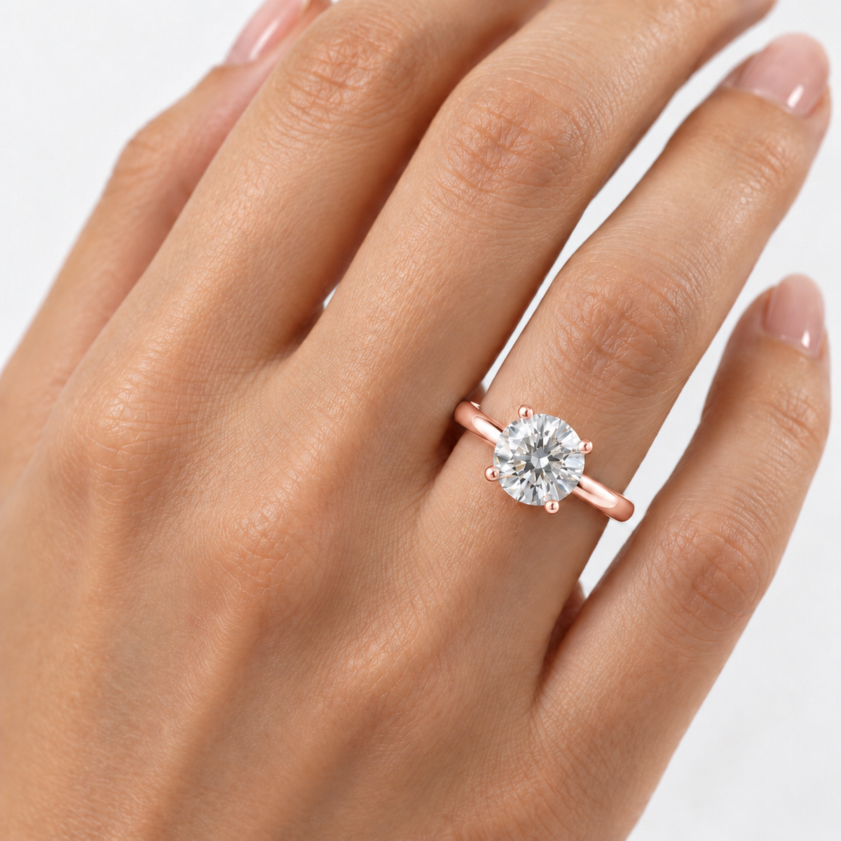 Round Solitaire White Ring with Hidden Halo 18k Rose Gold