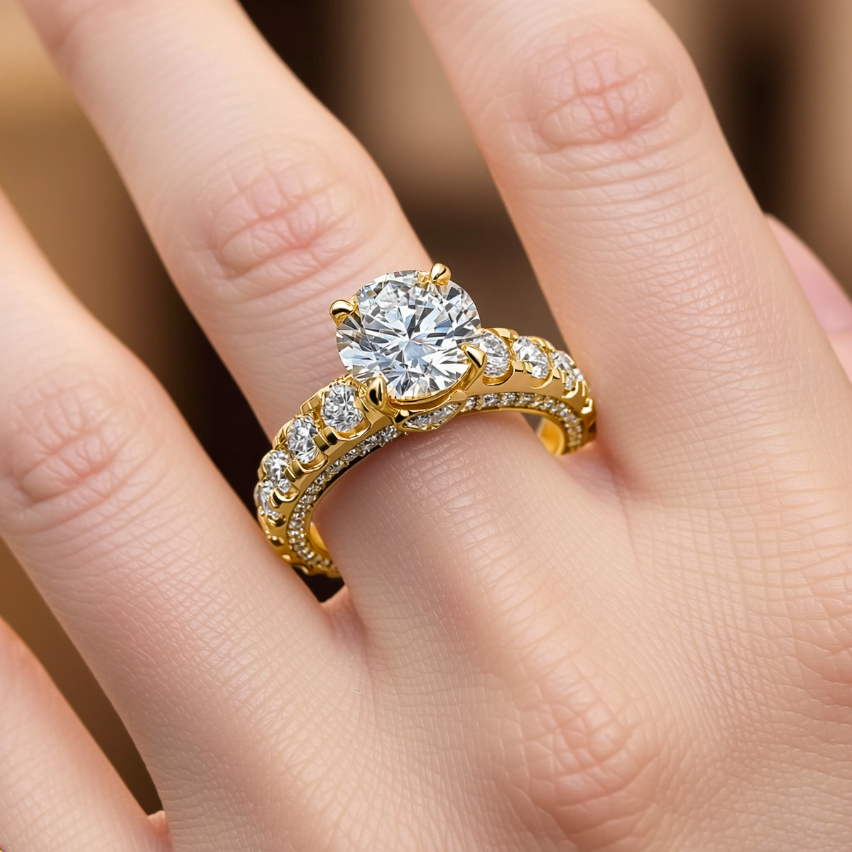 Secret Heart Round Brilliant Cut Ring 18k Yellow Gold Astrea London