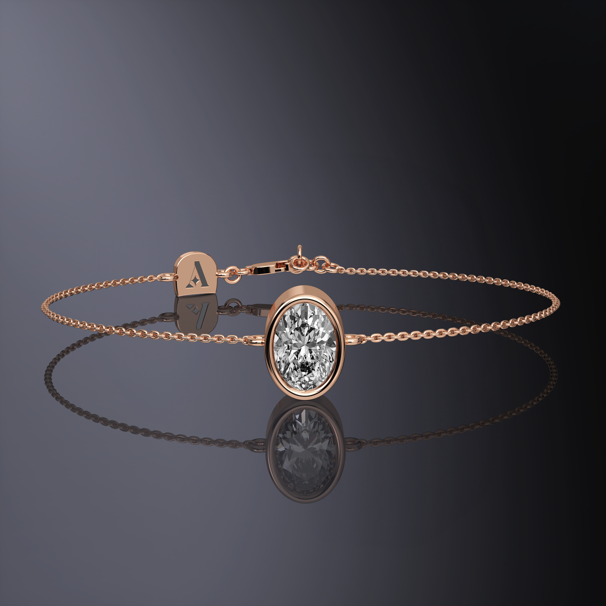 Bracelet chaîne avec pierre ovale en platine — vue 10