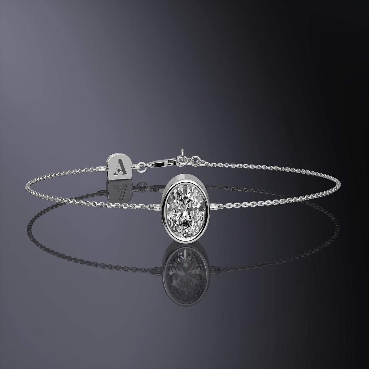 Bracelet chaîne avec pierre ovale en platine