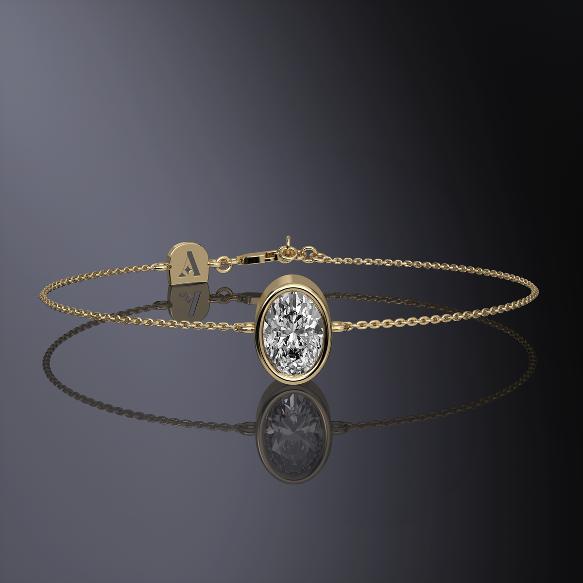 Bracelet chaîne avec pierre ovale en platine — vue 10