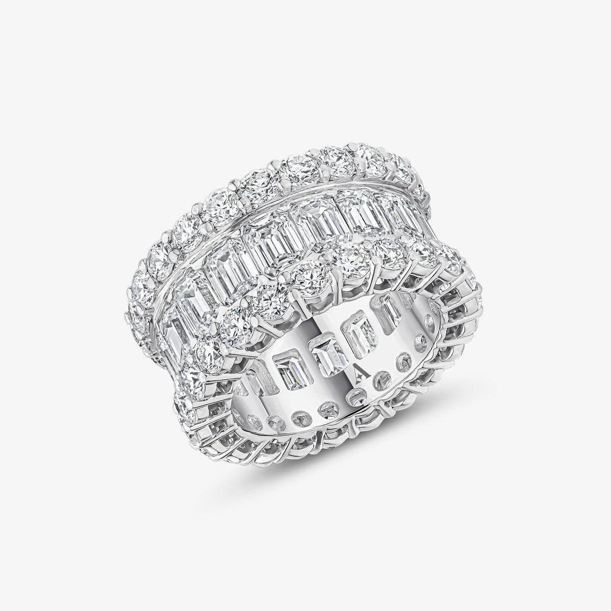 Three Tier Emerald & Round Brilliant Cut Eternity Ring