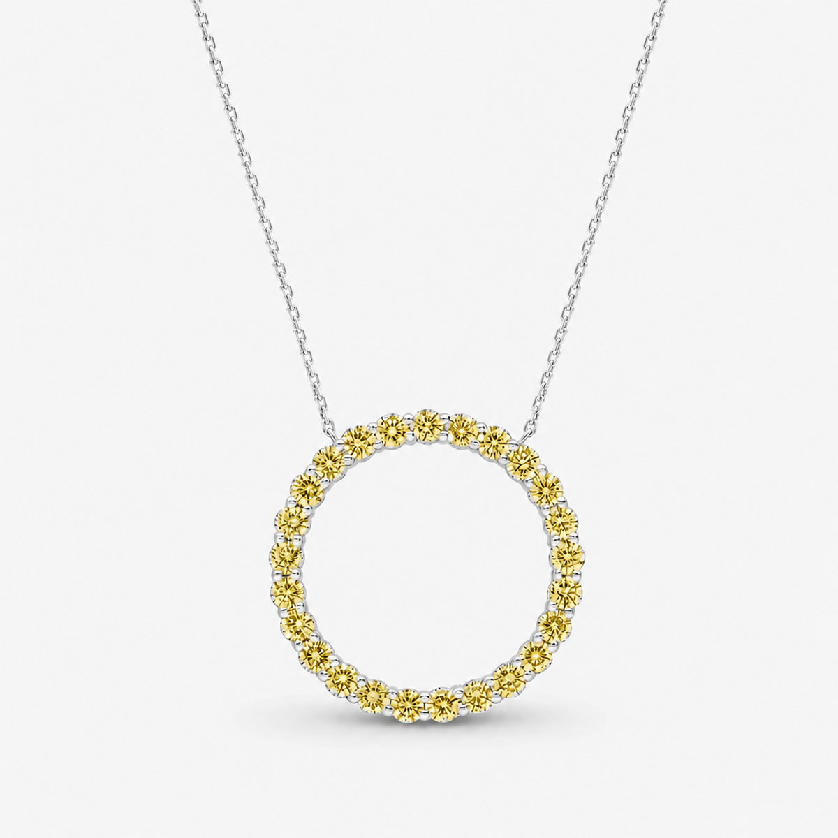 Yellow Diamond Circle pendant 18k White Gold Astrea London