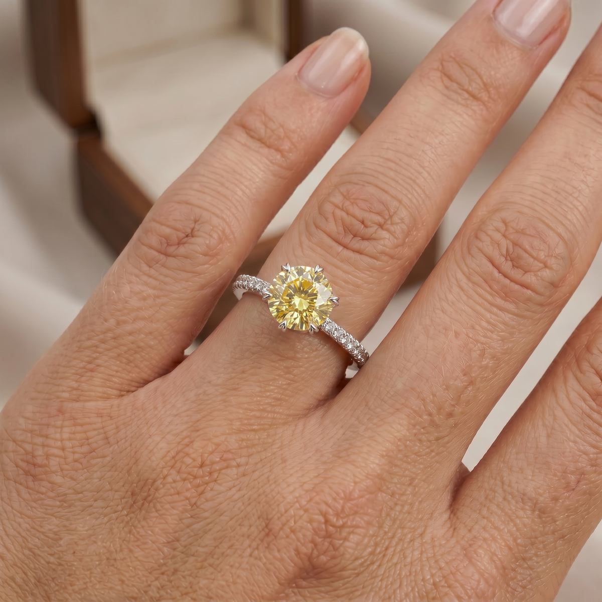 Yellow Diamond Pave Ring With Hidden Halo 18k Platinum