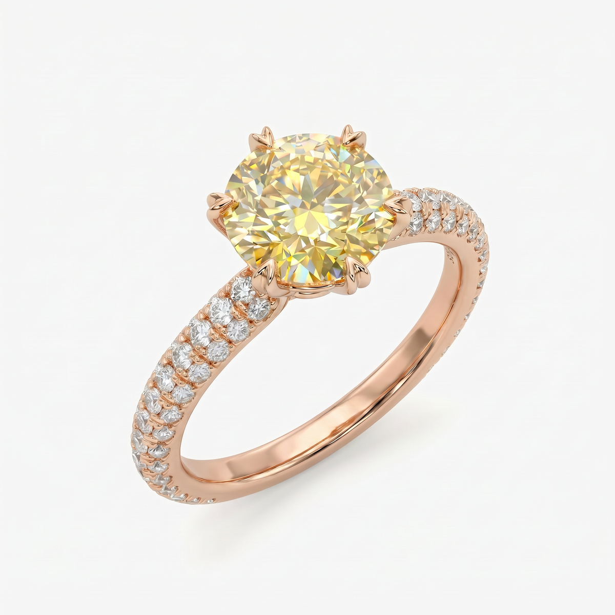 Yellow Diamond Pave Ring With Hidden Halo 18k Rose Gold