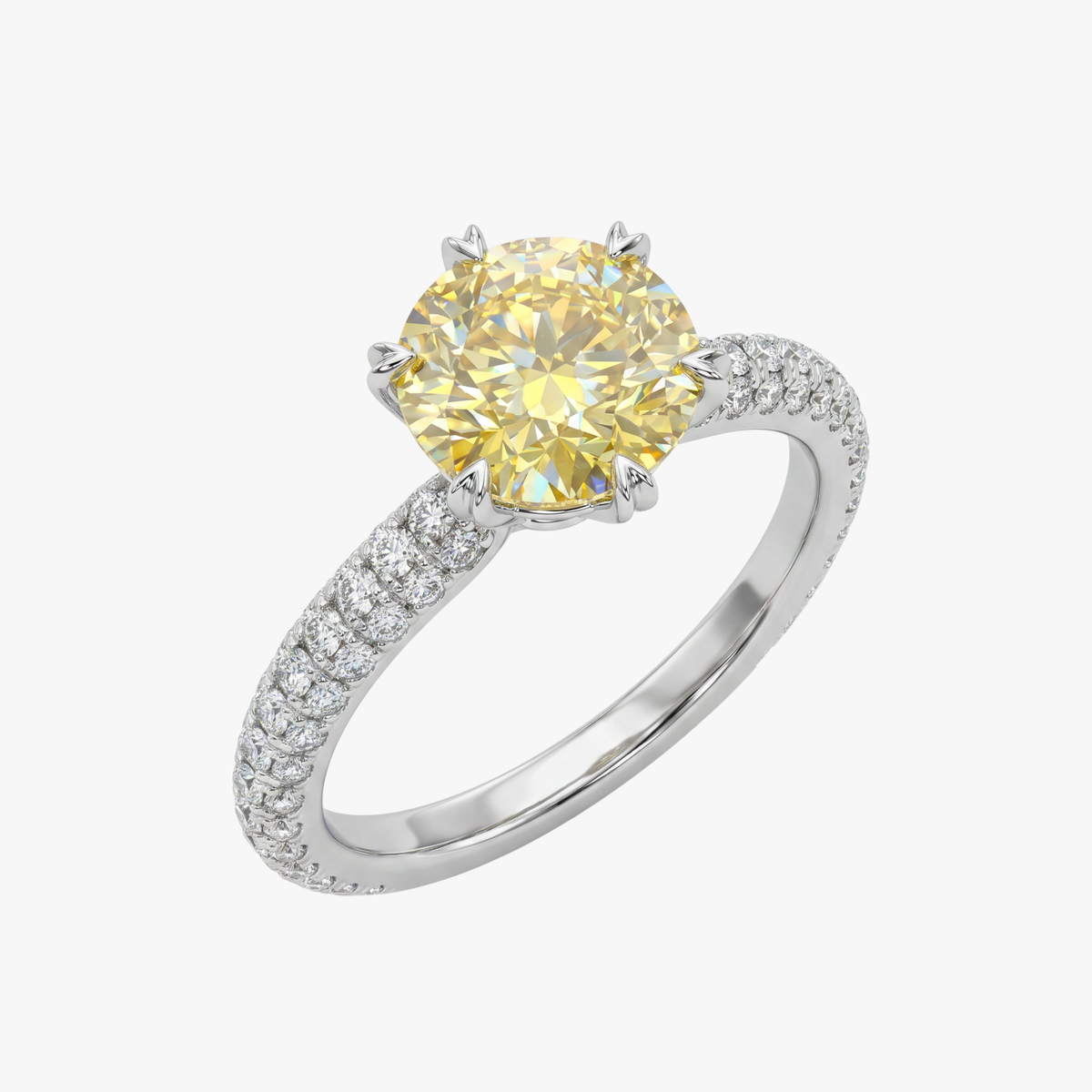 Yellow Diamond Pave Ring With Hidden Halo 18k White Gold