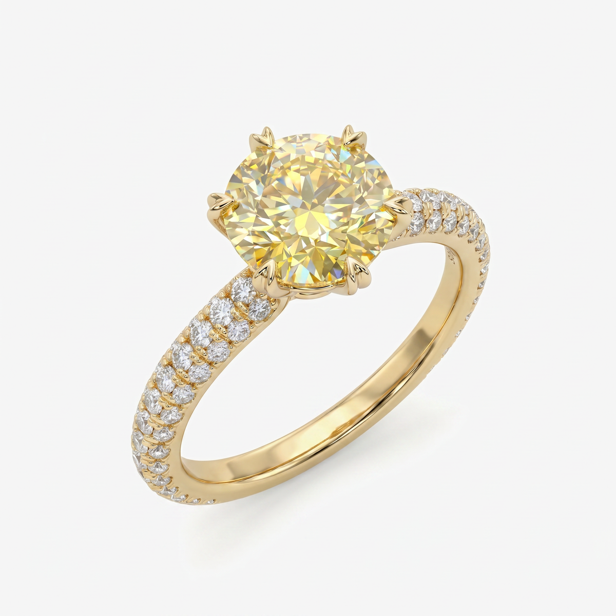 Yellow Diamond Pave Ring With Hidden Halo 18k Yellow Gold