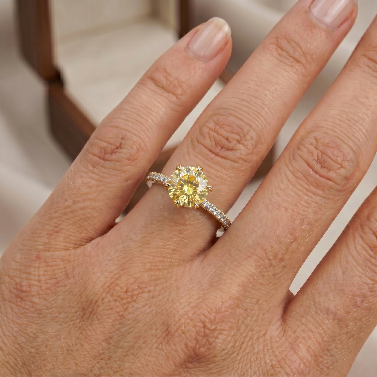 Yellow Diamond Pave Ring With Hidden Halo 18k Yellow Gold