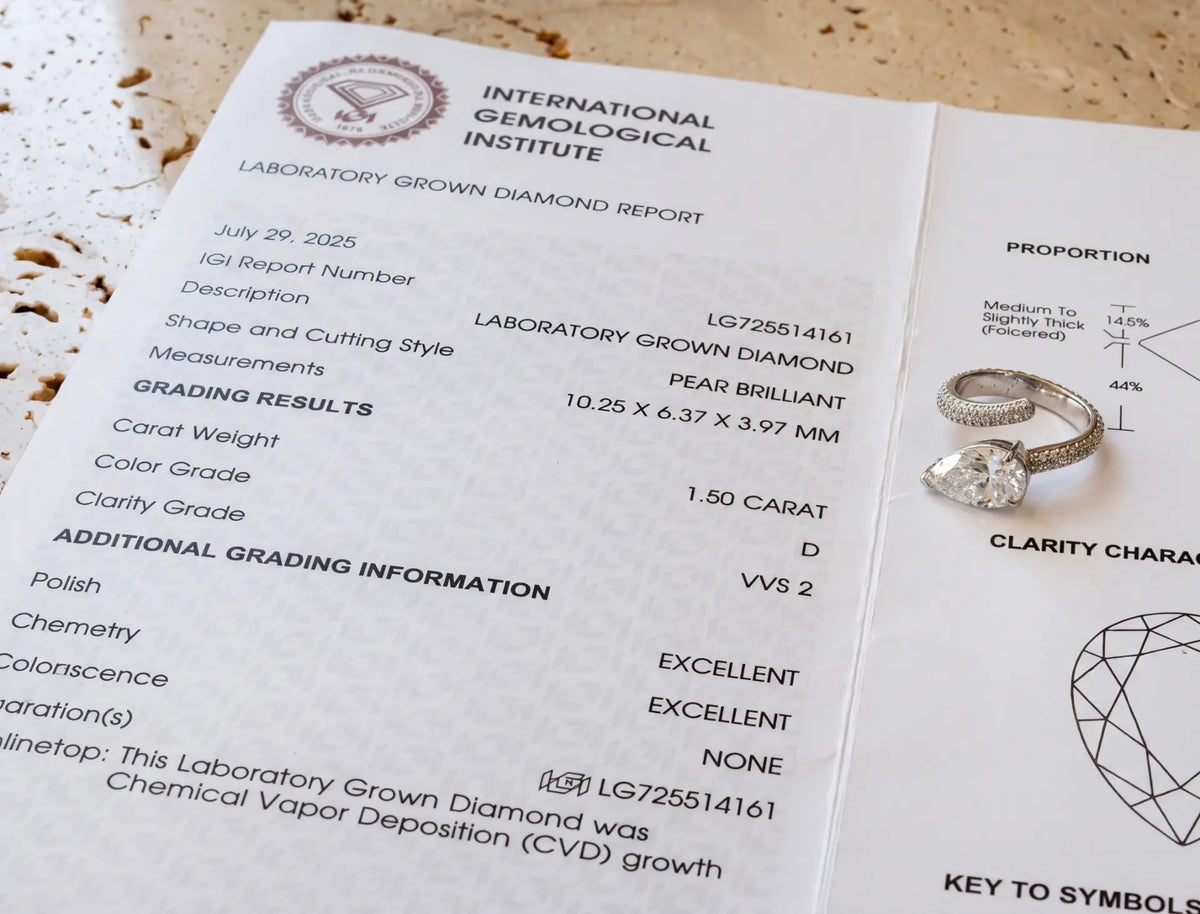 An Astrea London gemologist inspecting a certified diamond against its grading report